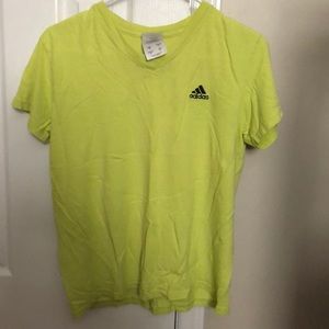 Adidas yellow green v-neck t-shirt